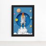 Quadro Astronauta Foguete em Órbita Moldura Preta 33x43cm - 1