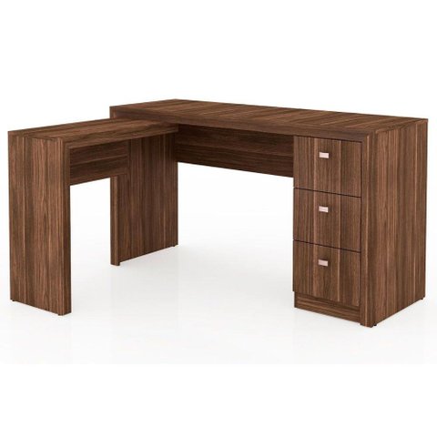 Mesa Canto p/Escritório ME4101 c/ 3 Gavetas Nogal - Tecno Mobili