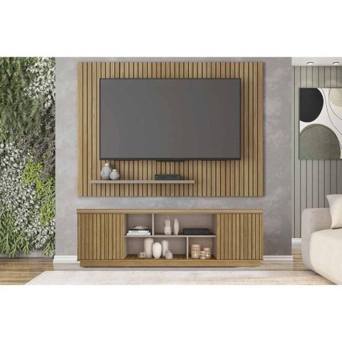 Rack Bancada C/ Painel P/ Tv até 70 Pol Simetria/aegon Lamina Mel/cacao - Caemmun