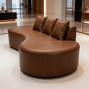 Ver imagem 5 de Sofá Tóquio Puff Orgânico Corino 200cm com 3 Almofadas Design Curvo Luxo para Sala e Recepção:Marrom