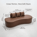 Ver imagem 2 de Sofá Tóquio Puff Orgânico Corino 200cm com 3 Almofadas Design Curvo Luxo para Sala e Recepção:Marrom