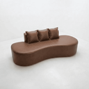 Ver imagem 6 de Sofá Tóquio Puff Orgânico Corino 200cm com 3 Almofadas Design Curvo Luxo para Sala e Recepção:Marrom