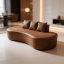 Ver imagem 4 de Sofá Tóquio Puff Orgânico Corino 200cm com 3 Almofadas Design Curvo Luxo para Sala e Recepção:Marrom