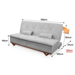 Sofá Cama Estoril 1,90m Suede Velut - King House - 3