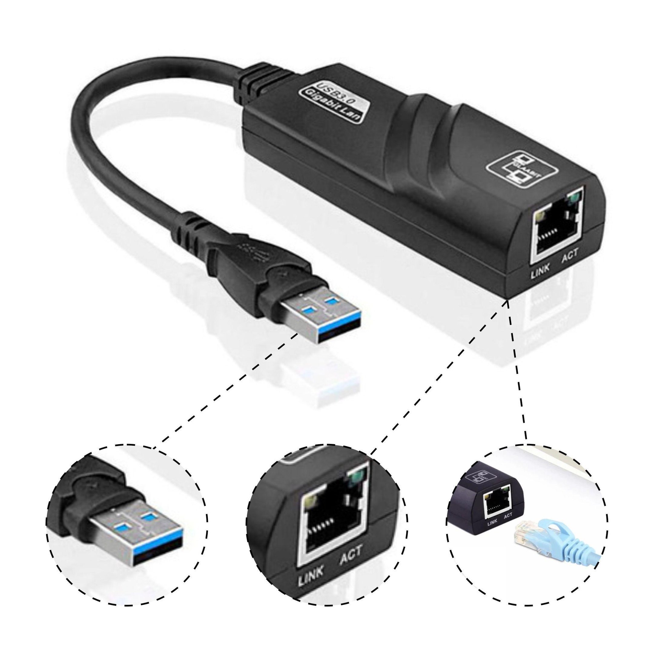 Adaptador Placa De Rede Rj45 Ethernet Usb 3.0 Rj45 1000Mbps