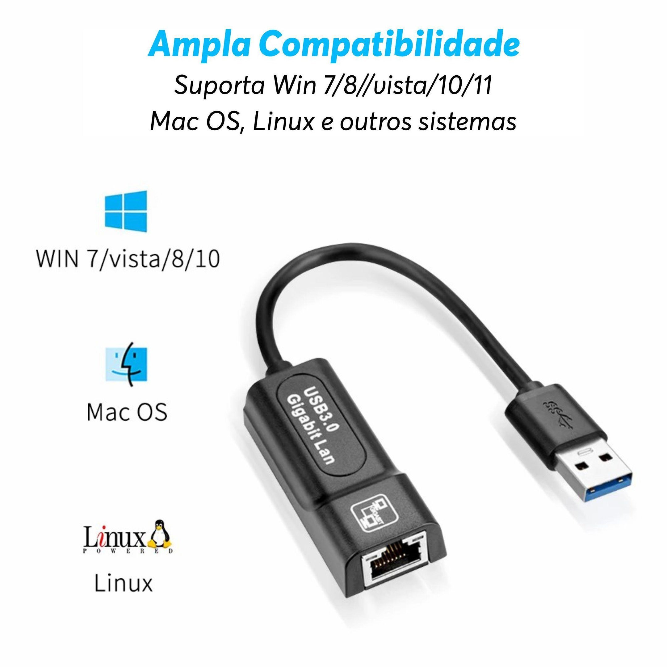 Adaptador Placa De Rede Rj45 Ethernet Usb 3.0 Rj45 1000Mbps - 3