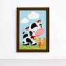 Quadro Animais da Fazenda Vaca Galinha Moldura Marrom 22x32 - 1