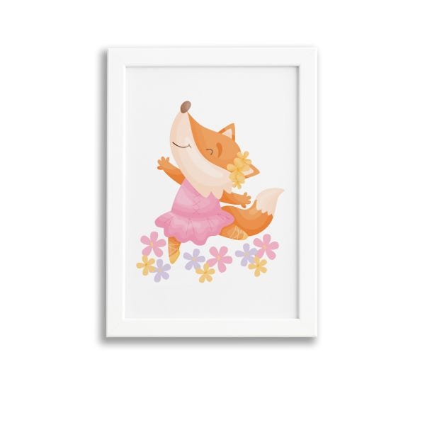 Quadro Bailarina Raposa para Menina Moldura Branca 22x32cm - 1