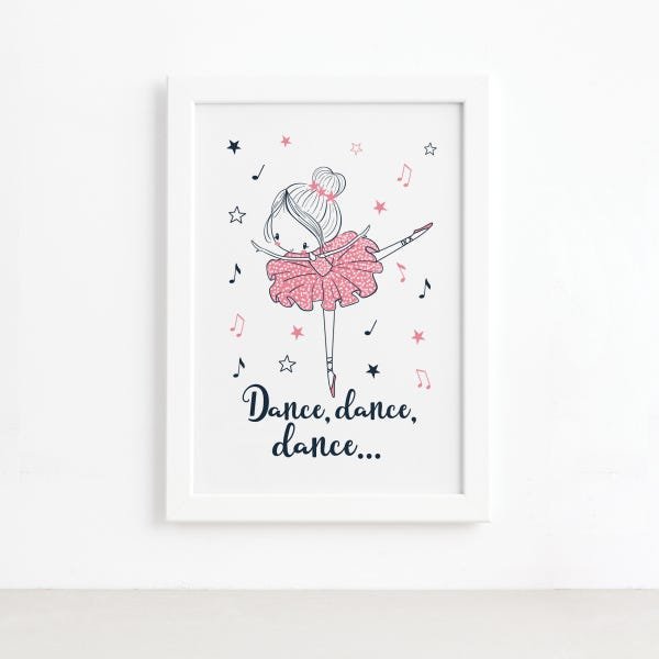 Quadro Bailarina Frase Dance para Menina Mold Branca 22x32cm - 2