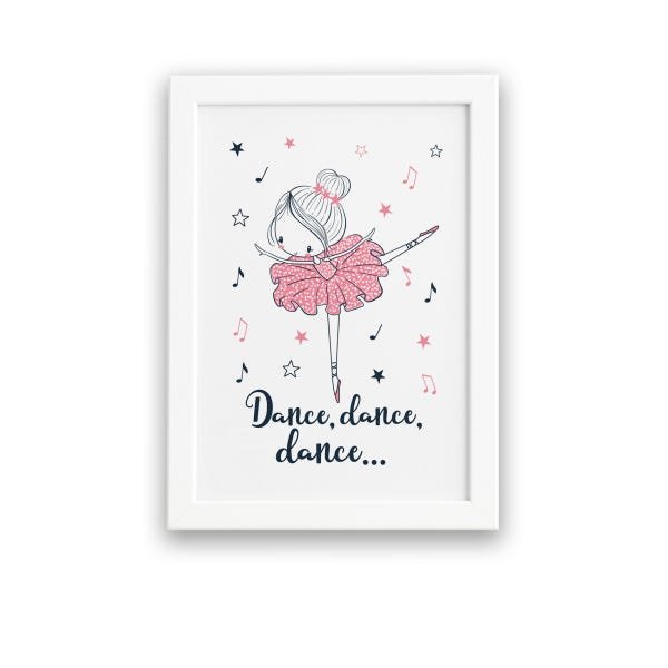 Quadro Bailarina Frase Dance para Menina Mold Branca 22x32cm - 1