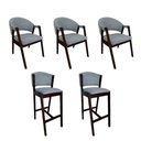 Ver imagem 1 de Kit 3 Cadeiras Helen para Mesa de Jantar com 2 Banquetas Ana Madeira Maciça Castanho Premium Linho -