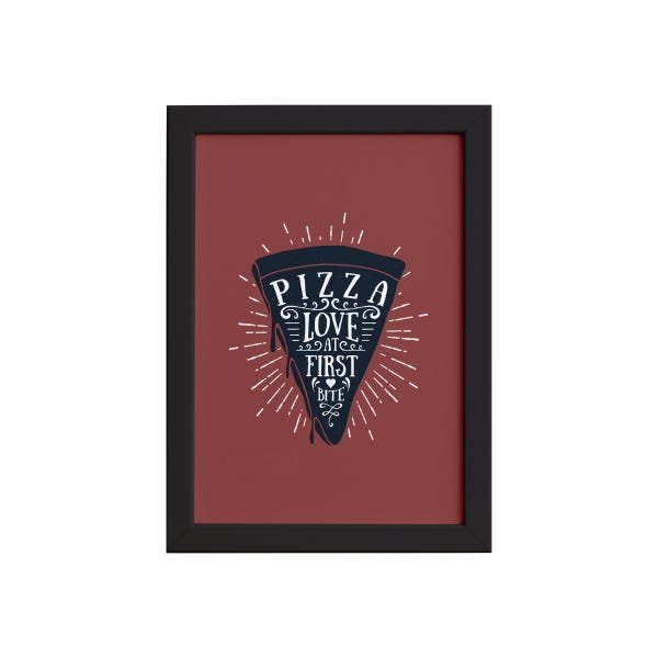 Quadro Pizza Cozinha Love At First Bite Moldura Preta 33x43 - 1