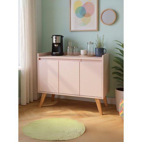 Aparador Buffet 90cm Retro Mdf Rosa Madri - On Móveis