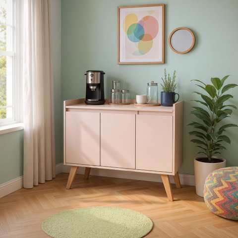 Aparador Buffet 90cm Retro MDF Rosa Madri - On Móveis