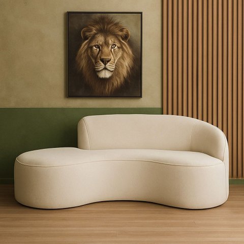 Sofá Curvo 210cm Braço Lado Direito Mavie Bouclé Off White - Sallar Home