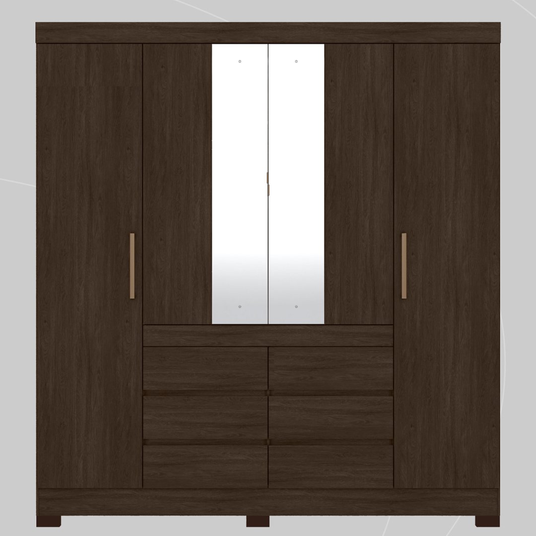 Guarda Roupa Casal 4 Portas com Espelho e 6 Gavetas Cádis - Ébano Touch - 9