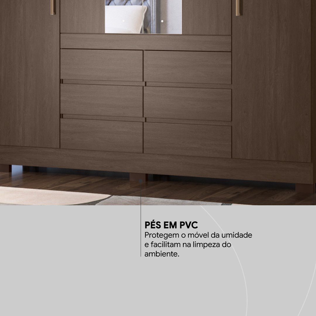 Guarda Roupa Casal 4 Portas com Espelho e 6 Gavetas Cádis - Ébano Touch - 8