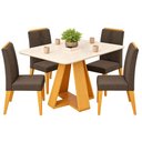 Ver imagem 1 de Mesa Kiara 120 Cedro Off White com Kit 4 Cadeiras Yasmin Cedro Linho Canela-DJ Móveis