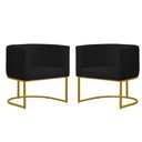 Ver imagem 1 de Kit 2 Poltronas Reforçada Decorativa Sala Estar Jantar Gabriela Base Ferro Dourado Suede Preto
