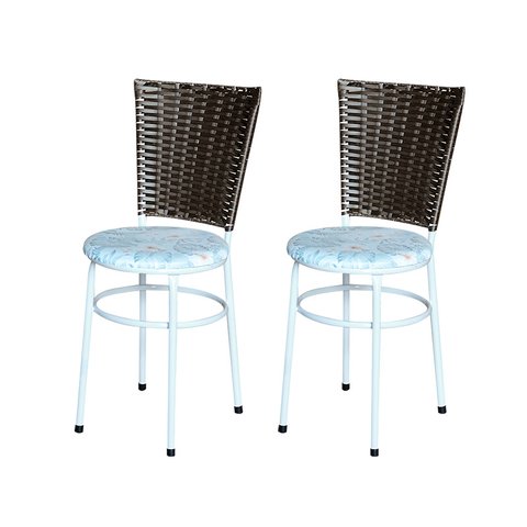 2 Cadeiras para Mesa Branca Hawai Marrom Assento Floral:floral Gelo