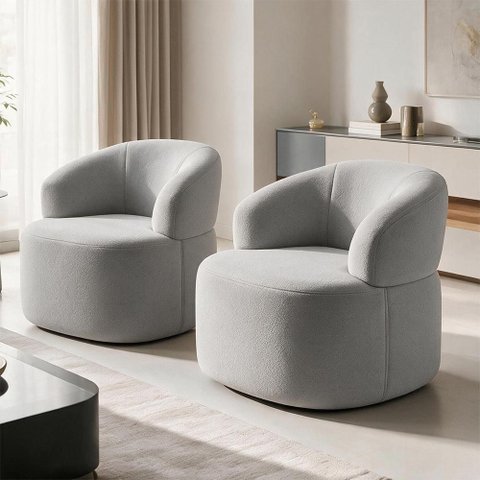Kit 02 Poltronas Giratória Orgânica para Sala Living Helena L02 Bouclê Cinza - Lyam Decor