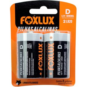 Pilha Alcalina Grande D Blister com 2 Peças - Foxlux