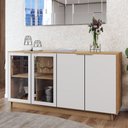 Ver imagem 1 de Balcão Buffet Spazio 4 Portas com Vidro Freijó/off White - Panorama Móveis