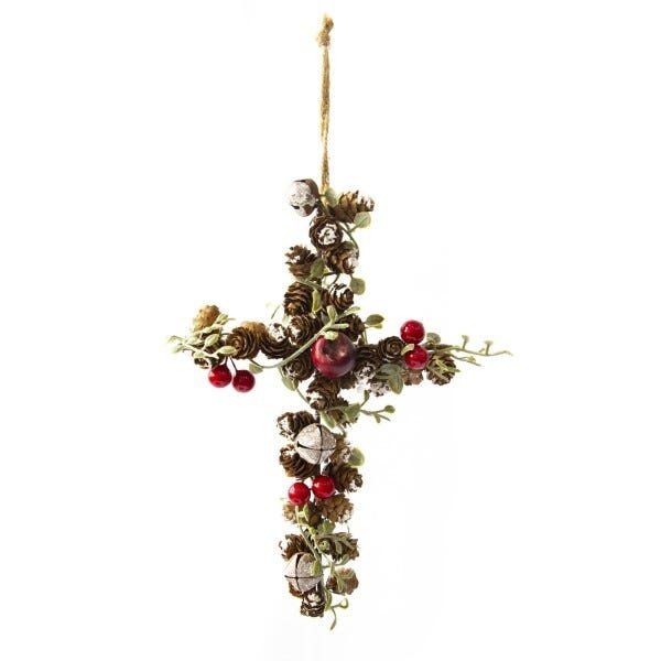 Cruz Natalina Frutas e Pinhas Para Pendurar Luxo | Linha Natal Encantado