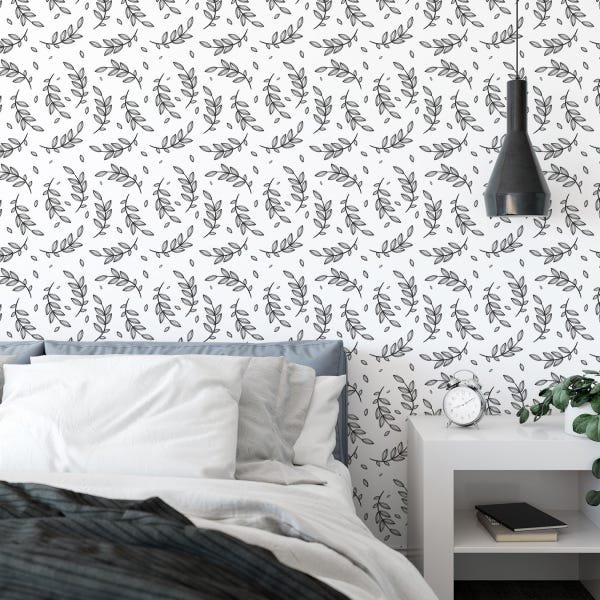 Papel de Parede Floral Galhos Preto e Branco 57x270cm - 2