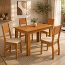 Ver imagem 1 de Conjunto Mesa Íris com 4 Cadeiras em 100% MDF Alto Relevo e Tampo Fitado - Bagum Bege/Cinamomo