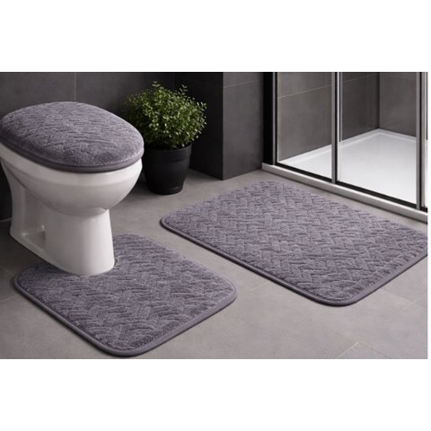 Jogo de Banheiro Antiderrapante Linhas 3 Peças - Cinza