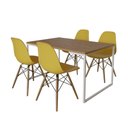 Ver imagem 6 de Mesa Industrial Base Ferro Branco Tampo 137X90 Amêndoa 4 Cadeiras Madeira Assento Amarelo Marrom
