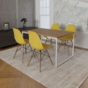 Ver imagem 1 de Mesa Industrial Base Ferro Branco Tampo 137X90 Amêndoa 4 Cadeiras Madeira Assento Amarelo Marrom