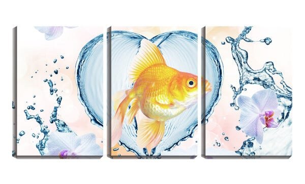 Quadro canvas 55x110 peixe ornamental entre coração - 1