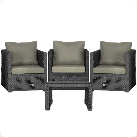 Mesa Centro e 3 Poltronas Madri Corda Náutica Estofado 8 Trama Original