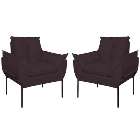 Kit 02 Poltronas Base Metal Preto Sala Quarto Balaqui Decor Cinza
