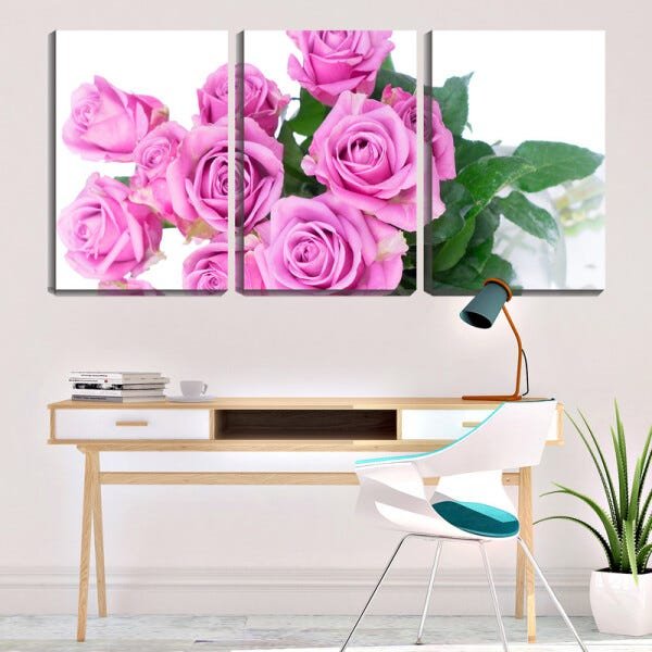 Quadro canvas 55x110 rosas fundo branco - 2