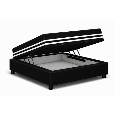 Kit Cama Box Baú Solteiro 88x188 cm + Colchão Molas Ensacada Solteiro 24 cm Preto Suede