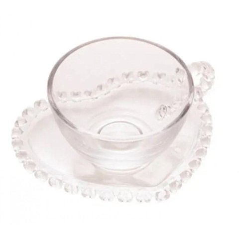 Xicara de Cha com Pires de Coração de Cristal 170ml