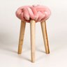 Banco Redondo De Madeira Com Pés Palito E Almofada Rosa - 1