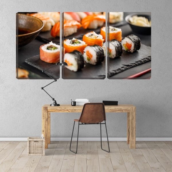 Quadro canvas 80x140 tábua com sushis - 1
