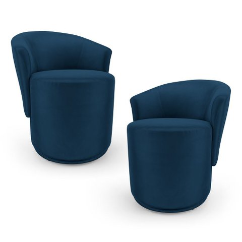 Kit 02 Poltronas Orgânicas Living Mavi Fixa Veludo Azul Marinho - Abmaza