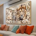 Ver imagem 1 de Quadro Decorativo Florido Família Leão e Leoa com Filhote Sala Quarto Casa Escritório 40x60