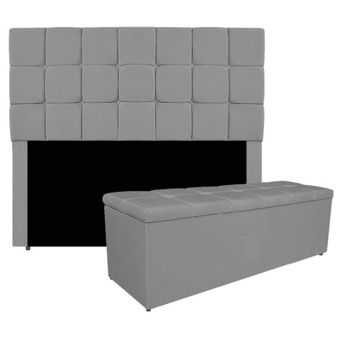 Kit Cabeceira e Calçadeira Manchester 140 Cm Casal Corano Cor Cinza