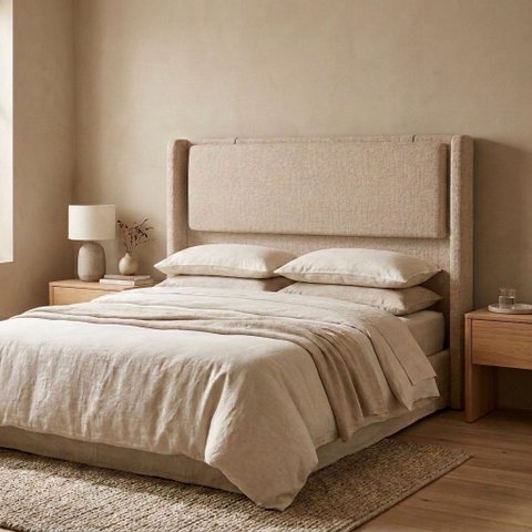 Cabeceira de Cama Tamanho Queen Pier Estofada 188cm Bege Alto Padrão