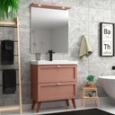 Ver imagem 1 de Gabinete para Banheiro com Cuba e Espelheira 80cm Retro Mdf Rosa Milano - On Móveis