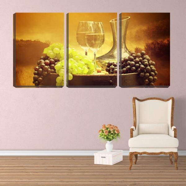 Quadro canvas 80x140 duas taças e uvas no barril - 2