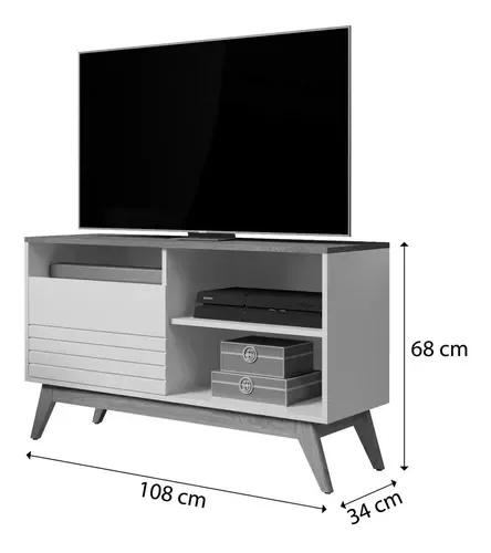 Rack Germai Fenix Retro TV Ate 42 Polegadas 1 Porta:Off White/Freijo - 4