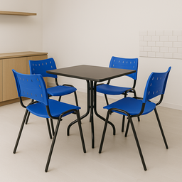 Jogo Mesa 1,20x70 Preta para Sorveterias e Restaurantes com 4 Cadeiras Iso Azul - 1