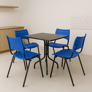 Jogo Mesa 1,20x70 Preta para Sorveterias e Restaurantes com 4 Cadeiras Iso Azul